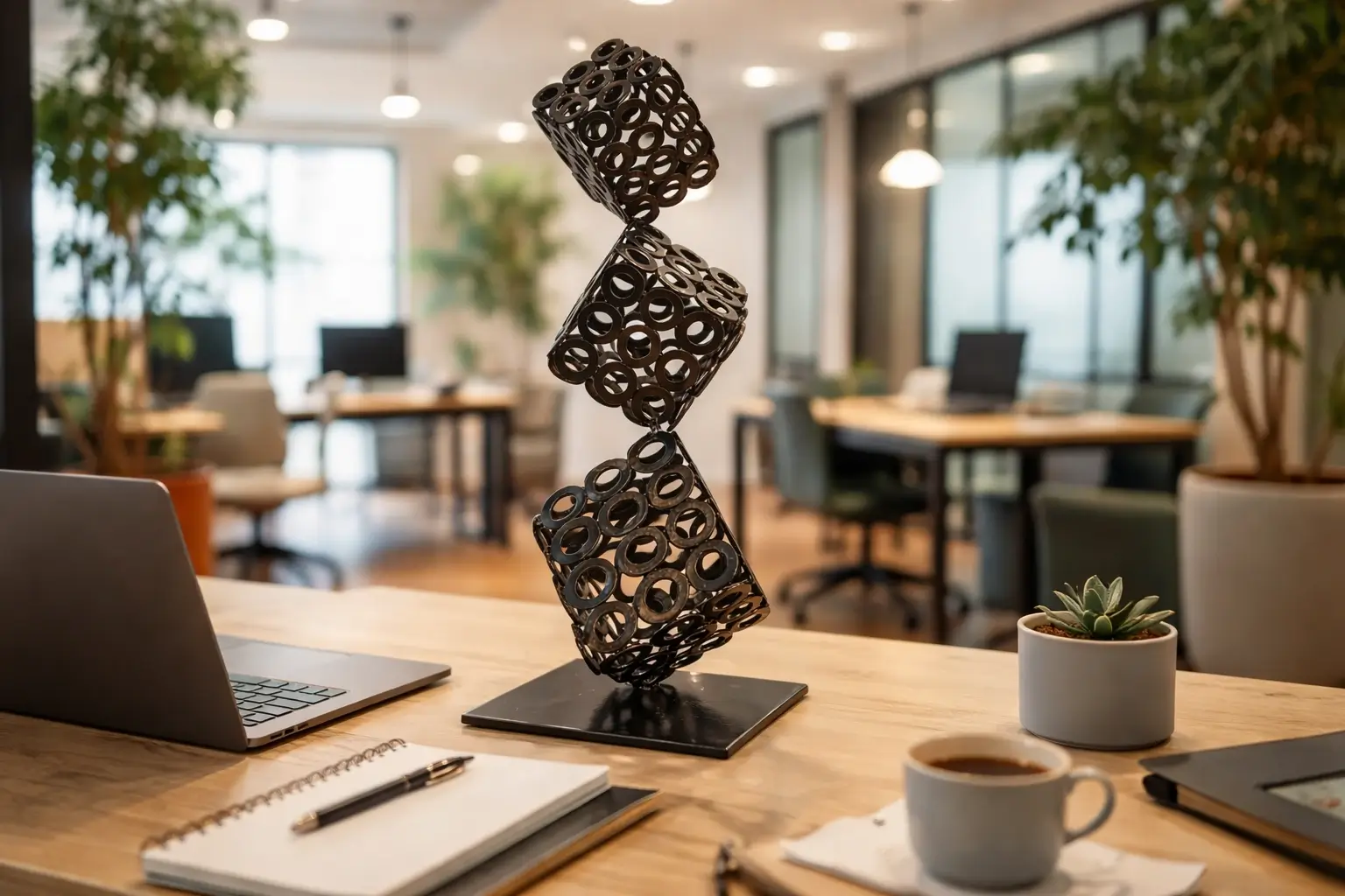 Balance in Form – Three Cubes Metal Sculpture Stacked