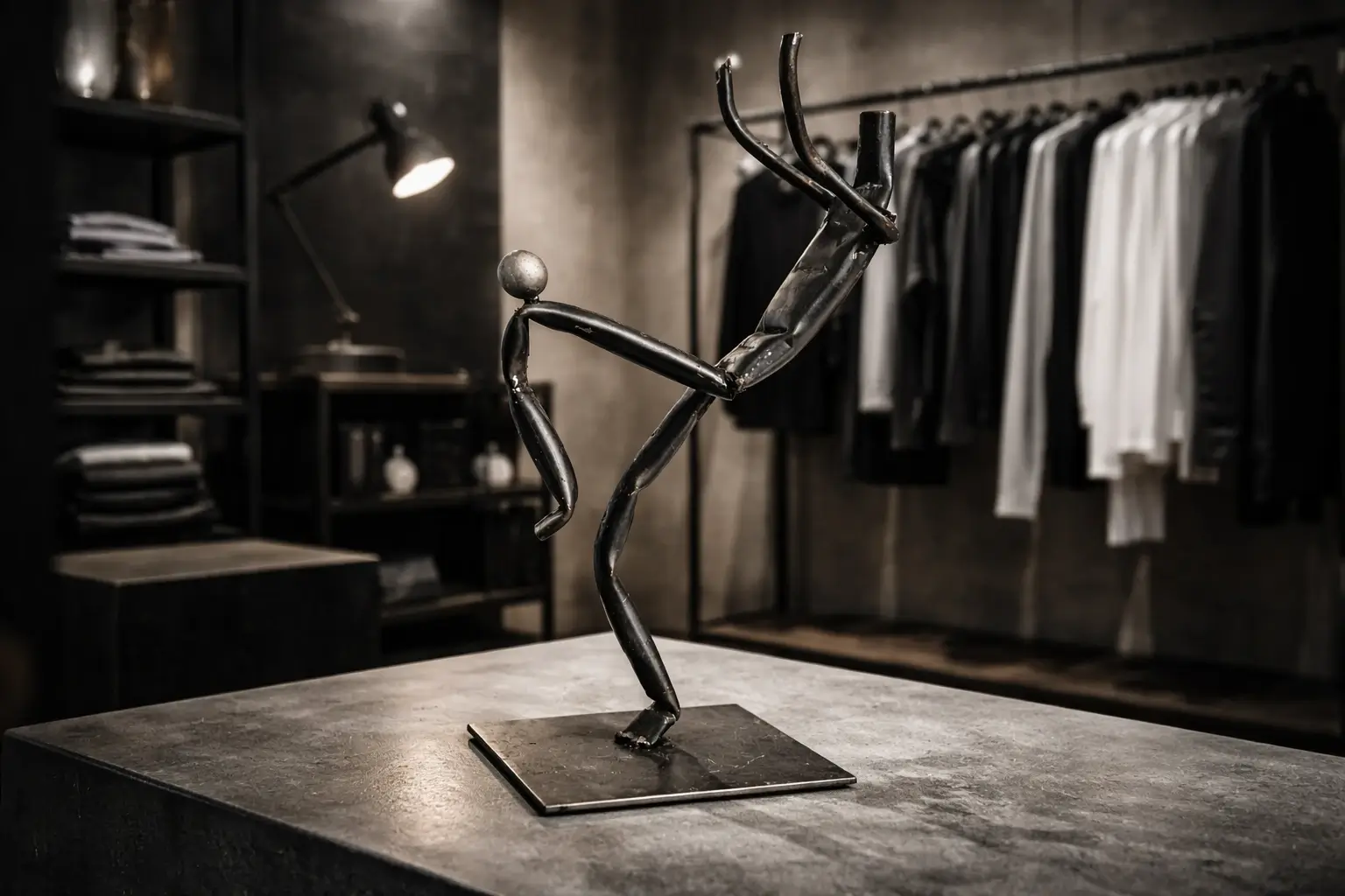 Balance of Control – Soccer player metal sculpture kicking ball on knee